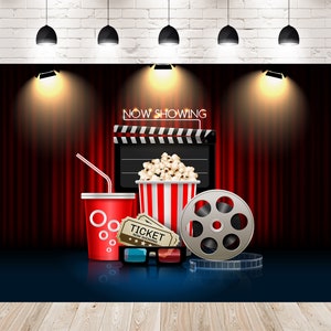 Cinema Theater Curtain Stage Lights Banner Photo Backdrops Booth Photography Movie Show Decoration Studio Backgrounds for Movie Theater Prop