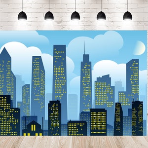 City Skyline Mansion Newborn Photo Backdrops City Building Superhero Booth Photography Studio Fondos para niños Accesorios de fiesta de cumpleaños