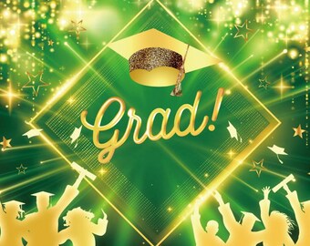 Toile de fond photo de remise des diplômes : feu vert, chapeau doré - Studio de photographie