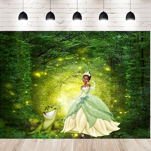 Princess and Frog Green Forest Lights Photo Backdrops Booth Photography Newborn Birthday Backgrounds for Kids Party Props
