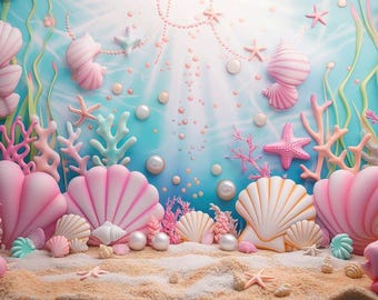 Décor d'anniversaire de sirène : monde sous-marin, perles et corail