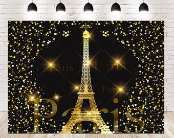 Cenário fotográfico da Torre Eiffel, fundo fotográfico com glitter dourado de Paris