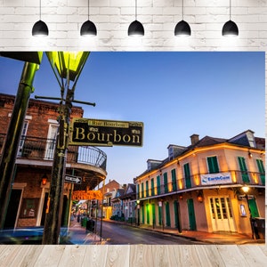 New Orleans Rue Bourbon Street Photo Backdrops Booth Mardi Gras French Quarter Party Photography Studio Backgrounds for Wedding Props