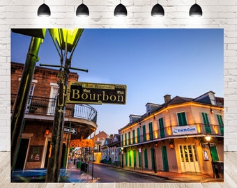 Cenário da Rue Bourbon Street: Cabine de fotografia no French Quarter de Nova Orleans