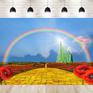 Emerald City Yellow Brick Road Flower Rainbow Photo Backdrops Booth Wizard Of Oz Photography Studio Backgrounds for Children Birthday Props