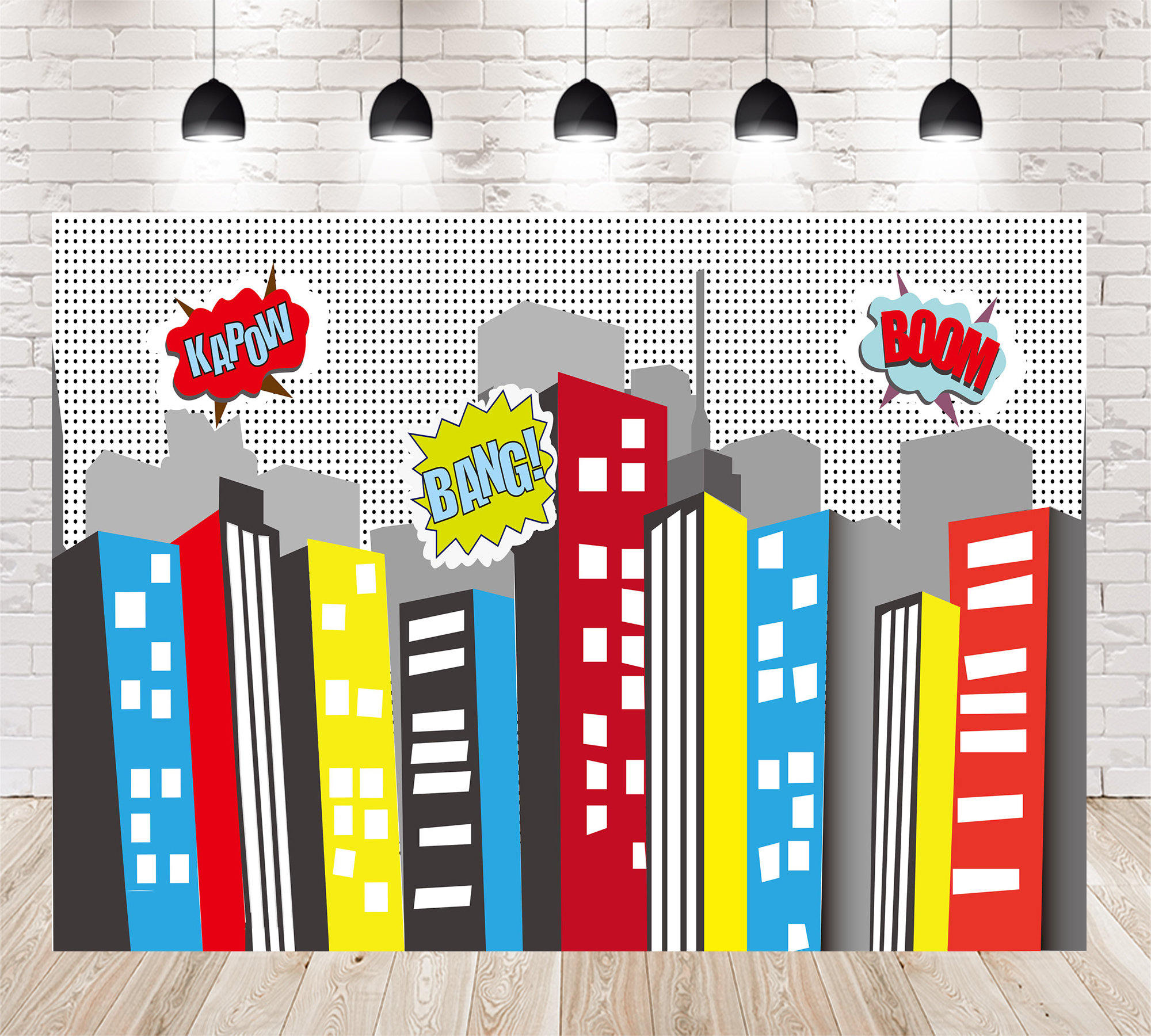 Kit Sfondo Supereroi Città – Fondale 1.35x1.85m Con Maschere, Bandiere E Oggetti Di Scena, Per Feste Di Compleanno E Cabine Fotografiche - 2