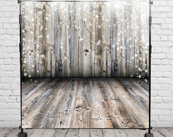 Christmas Wood Wall Photography Backdrop, Snowflakes, Winter Holiday Prop
