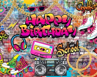 Décors de photos murales colorées avec graffitis, bannière d'anniversaire, arrière-plans de studio de photographie pour accessoires de fête
