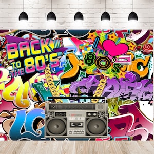 Back to the 80s Graffiti Photo Backdrops Booth Photography Colorful Studio Backgrounds for Birthday Party Props