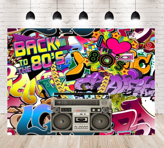 Customized Backdrop YongFoto Retro Graffiti Brick Wall Backdrop 10x8ft Back To 80's 90's Hippie Hip Hop Street Art Rock Punk Let's Party Photography Background Photo Studio Booth Props Party Banner Room Decor-669724