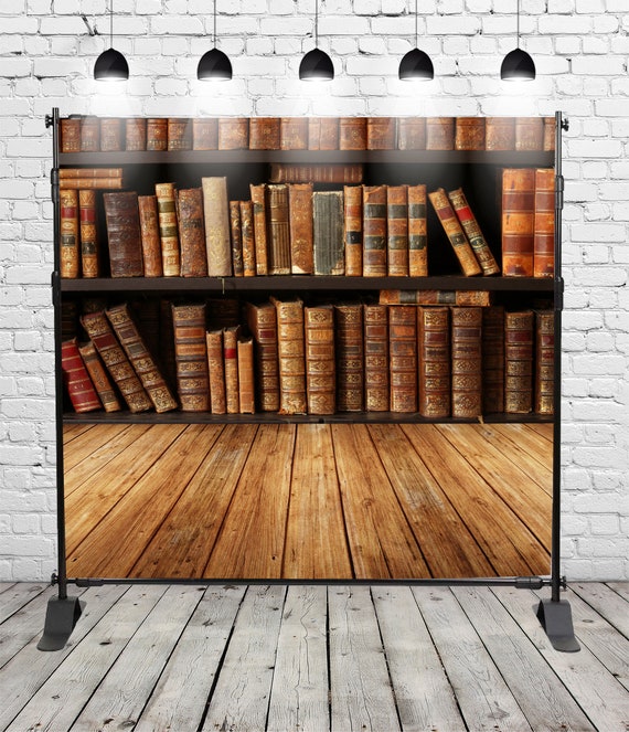 Retro Books and Bookshelf Photo Backdrops Booth Wooden Floor Etsy