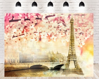Eiffel Tower Paris Backdrop: Pink Flower Wedding Photo Booth
