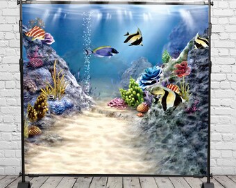 Cabine de Fotos com Cenário Subaquático e Peixes Coloridos para Estúdio Fotográfico de Recém-Nascidos e Bebês - Cenários para Aniversários Infantis