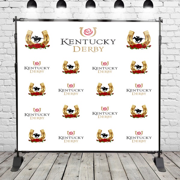 Kentucky Derby Sport Photo Backdrops Booth Roses Flowers Golden Horseshoes Steps and Repeat Photography Studio Backgrounds for Birthday Prop