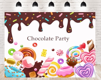 Cenário de donuts doces, faixa para festa de chocolate, cabine de fotos para chá de bebê