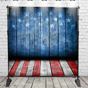 American Independence Day Photo Backdrops Booth Blue Wooden Wall Stripes Photography Studio Backgrounds for Festival Props