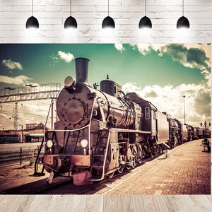 Vintage Old Train Newborn Birthday Banner Photo Backdrops Booth Photography Seamless Kids Studio Backgrounds for Children Party Props