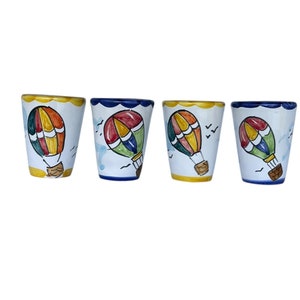 Hand Painted Ceramic Limoncello Shot Glass Set: Hot Air Balloon Design