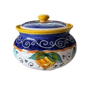 Ceramic Storage Jar | Cookie Jar| Storage Decorated with Lemon | Made in Italy Pottery