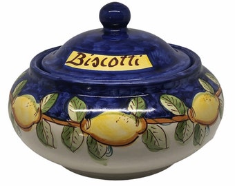 Hand Painted Ceramic Cookie Jar: Italian Biscotti Lemon Design