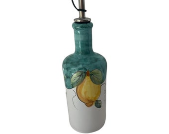 Ceramic Olive Oil Bottle | Italian Oil Decanter | Lemon Painted Cruet | Pottery Made in Italy