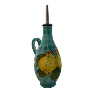 Ceramic Olive Oil Bottle | Italian Pottery | Oil Decanter Lemon Design | Cruet Made in Italy