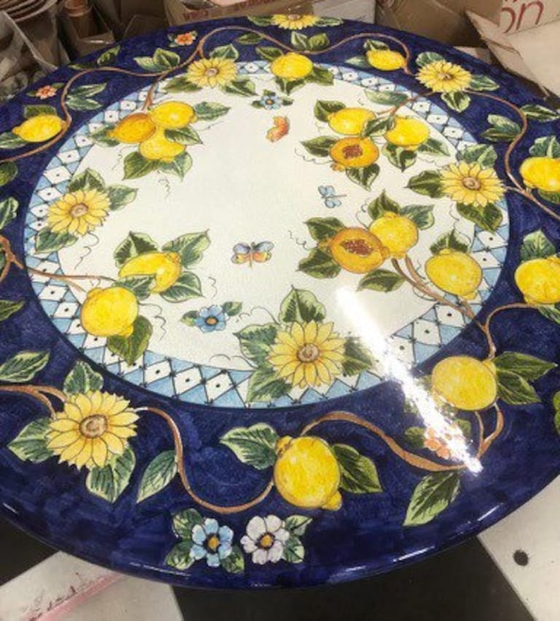 Italian Volcanic Outdoor Table With Iron Base Lemon Decor Etsy