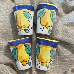Limoncello Glass Set | Lemon Ceramic Liqueur Cups| Limoncello lover gift set | Hand Painted Lemon Shot Glasses | Made in Italy Pottery