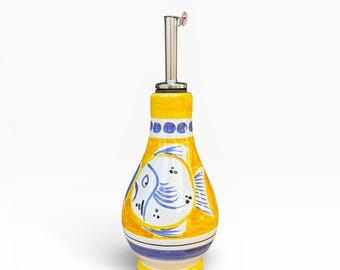 Hand Painted Italian Oil Dispenser – Ceramic Olive Oil Bottle – Yellow Fish Design – Coastal Kitchen Decor – Made in Italy