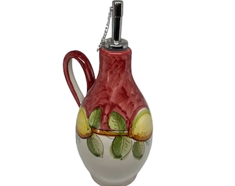 Ceramic Olive Oil Bottle | Italian Pottery | Oil Decanter Lemon Design | Cruet Made in Italy
