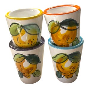 Hand Painted Ceramic Limoncello Shot Glasses - Set of 4 - Made in Italy