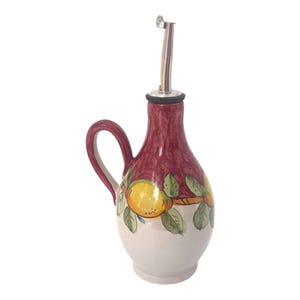 Italian Ceramic Olive Oil Bottle: Hand-Painted Lemon Decor