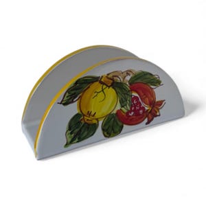 Servilletero italiano de limón y granada / Cerámica pintada a mano / Hecho en Italia / Decoración de cocina, accesorio de mesa