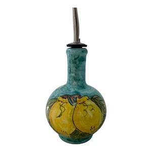Ceramic Olive Oil Bottle | Italian Pottery | Oil Decanter Lemon Design | Cruet Made in Italy