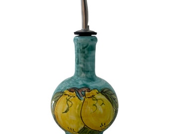Ceramic Olive Oil Bottle | Italian Pottery | Oil Decanter Lemon Design | Cruet Made in Italy