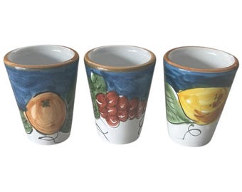Hand-Painted Ceramic Limoncello Shot Glasses - Italian Pottery Set of 3