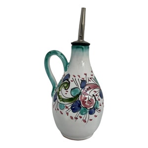 Hand-Painted Ceramic Oil Cruet: Italian Pottery with Swirls