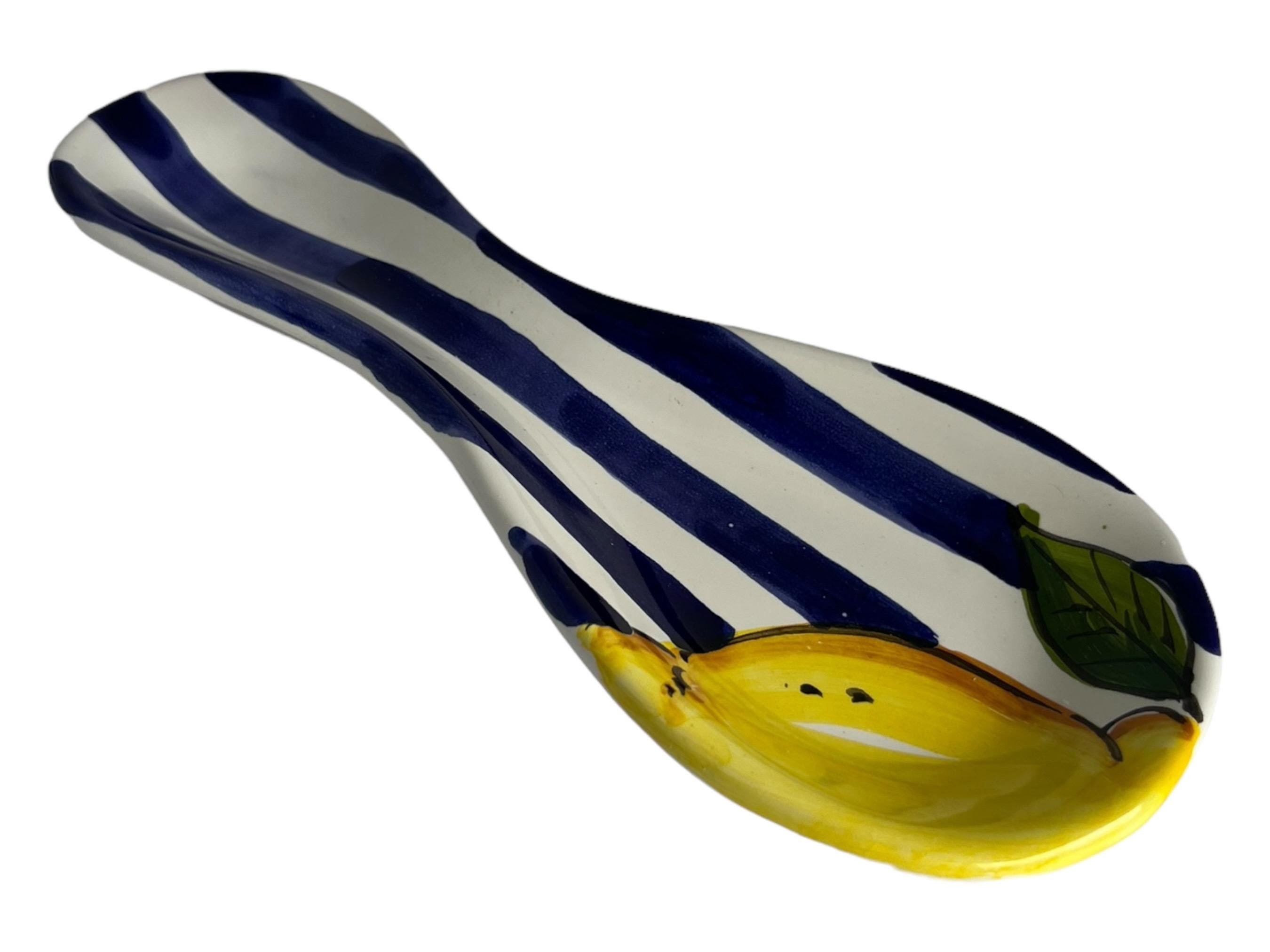 Repose-cuillère En Céramique Orvieto - Motif Citrons - Fabriqué En Italie