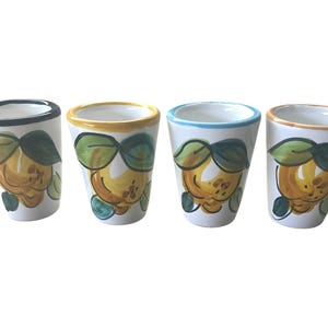Hand-Painted Ceramic Limoncello Shot Glasses - Lemon Design, Set of 4
