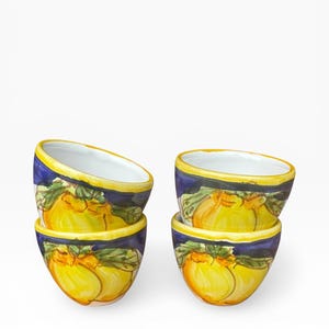 Set of 4 Italian Espresso Cups, 2 oz | Hand Painted Lemon Design (Blue)