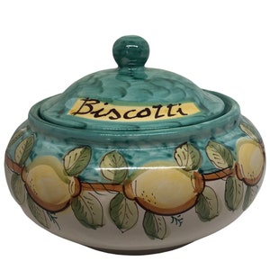 Italian Ceramic cookie jar decorated Lemon Made in Italy Pottery