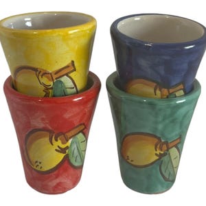 Limoncello Glass Set | Lemon Ceramic Liqueur Cups| Limoncello lover gift set | Hand Painted Lemon Shot Glasses | Made in Italy Pottery