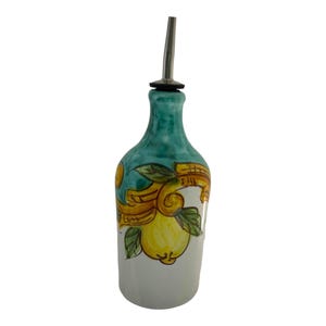 Hand-Painted Ceramic Olive Oil Bottle: Italian Lemon Cruet (16.9 oz)