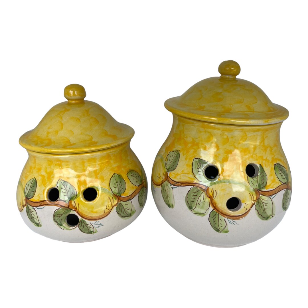 Italian Ceramic Garlic Keeper Made in Italy Garlic Onion Storage Lemon