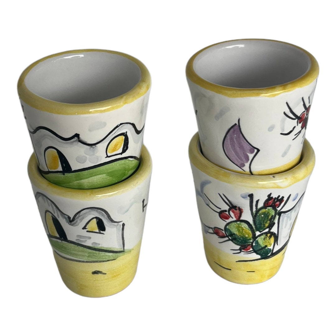 Limoncello Glass Set of 4 Hand Painted Ceramic Glasses Homemade