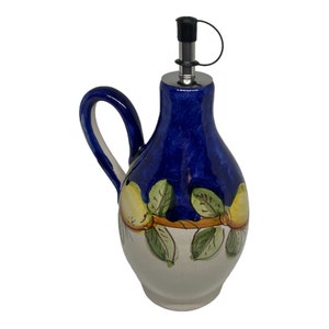 Ceramic Olive Oil Bottle | Italian Pottery | Oil Decanter Lemon Design | Cruet Made in Italy