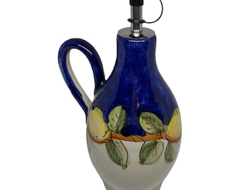 Ceramic Olive Oil Bottle | Italian Pottery | Oil Decanter Lemon Design | Cruet Made in Italy