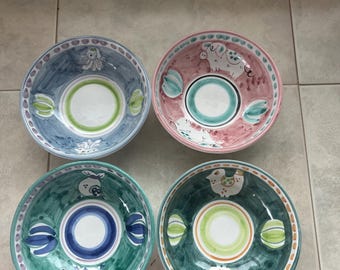 Handmade Italian Ceramic Bowls Set: Vietri Style Animal Plates