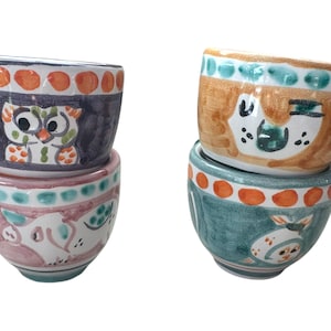 Espresso Cup Set of 4 | Vietri Style Ceramic Cups | 2 oz Italian Coffee Cups| Coffee lover gift set | Made in Italy Pottery