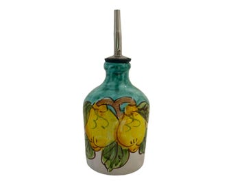 Botella de aceite de oliva de cerámica pintada a mano: Decantador de cerámica italiana (237 ml)